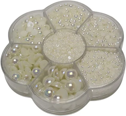 Vista 3 de Chenkou Craft - 1 caja con 3000 mitades de perlas, cuentas redondas con parte posterior plana, imitación de perlas beige, cuentas sueltas de gemas