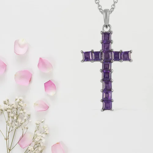 Vista 7 de Shop LC - Collar con colgante de cruz de amatista púrpura para mujeres y hombres, joyería religiosa, cadena de acero inoxidable, tamaño 20 pulgadas