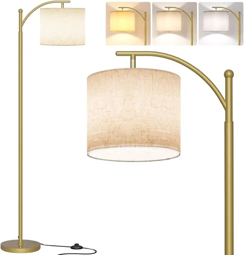 Vista 13 de SUNMORY Lámpara de pie de arco, lámpara de pie moderna con bombilla de 9W y 3 temperaturas de color, lámparas de pie de metal con pantalla colgante