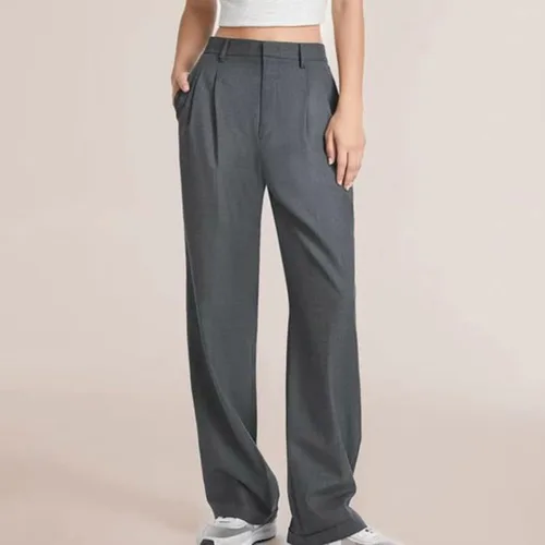 Vista 2 de Pantalones de traje para mujer, cintura alta, pantalones de pierna ancha, pantalones de trabajo de negocios, pantalones casuales rectos largos