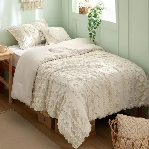 Vista 41 de Bedsure Juego de edredón bohemio copetudo, tamaño individual, juego de cama bohemio azul pizarra, GentleSoft™ 2 piezas de ropa de cama bordada