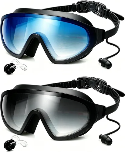 Vista 19 de Swim Goggles 2 Pack, Wide View Anti Fog&UV Swimming Goggles for Audlt, No Leak Pool Beach Essentials for Men Women Azul claro y rosa espejado