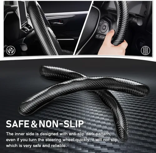 Vista 3 de Cartist Funda de volante de fibra de carbono, antideslizante, para hombres y mujeres, duradera, accesorio universal para automóvil (negro)