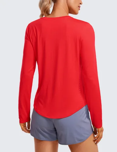 Vista 2 de CRZ YOGA Camisas de entrenamiento ligeras de manga larga para mujer, UPF 50+, para correr, otoño, cuello alto, camisetas de entrenamiento atlético