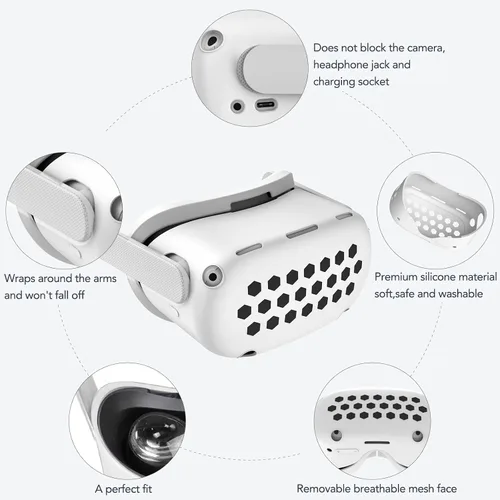 Vista 2 de HUIUKE Accessories for Oculus Quest 2 Quest 2 VR Face Cover, VR Shell Front Face Protector Cover and Protective Lens Cover (White)