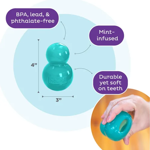 Vista 3 de Outward Hound Juguete para Perros Rellenable Double-Tuff, Mediano 4 Pulgadas Verde - Pelota Masticable Dispensadora de Golosinas para Perros