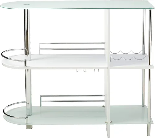 Vista 3 de Kings Brand Furniture - Mesa de bar con dos estantes de vidrio templado, blanco y cromado
