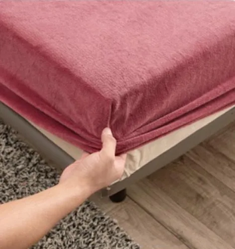 Vista 3 de Sábana bajera suave para invierno, cálidas, antideslizantes, de terciopelo cristalino, para dormitorio, casa de familia, color puro, para cama Azul