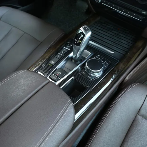 Vista 5 de YIWANG Cubierta de panel de cambio de engranajes de control central interior estilo fibra de carbono para BMW X5 F15 2014 2015 2016 2017 2018, X6