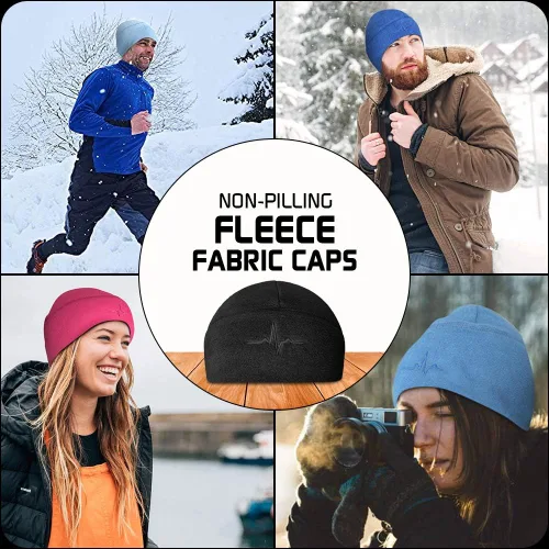 Vista 5 de Polartec Fleece Beanie No Pilling Fleece Caps en colores tendencia Hombres Mujeres Caliente Invierno Suave Skull Cap
