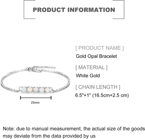 Vista 2 de Pulsera de ópalo de oro blanco de 14 quilates para mujer, hermoso dije de ópalo, regalo de joyería de moda para ella
