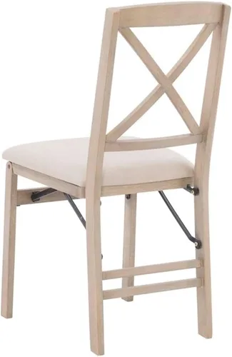 Vista 7 de MAKLAINE Juego de dos sillas plegables X-Back, asiento acolchado en madera blanqueada