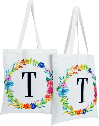 Vista 8 de Juego de 2 bolsas reutilizables personalizadas con monograma para mujer, diseño floral (29 pulgadas)