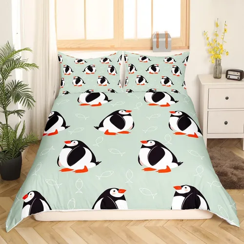 Vista 2 de jejeloiu Juego de ropa de cama para niños y niñas, tamaño individual, diseño de pájaros y frailecillos, para decoración de dormitorio de niños