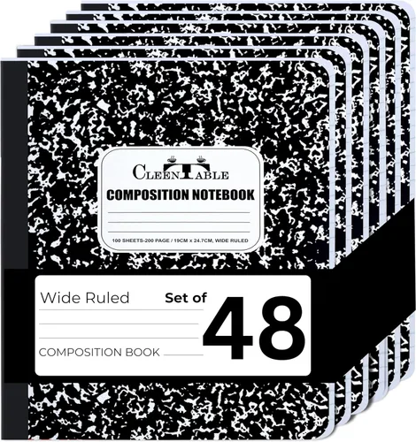 Vista 11 de CLEENTABLE Juego de 5 cuadernos de composición con rayas universitarias para estudiantes, color negro