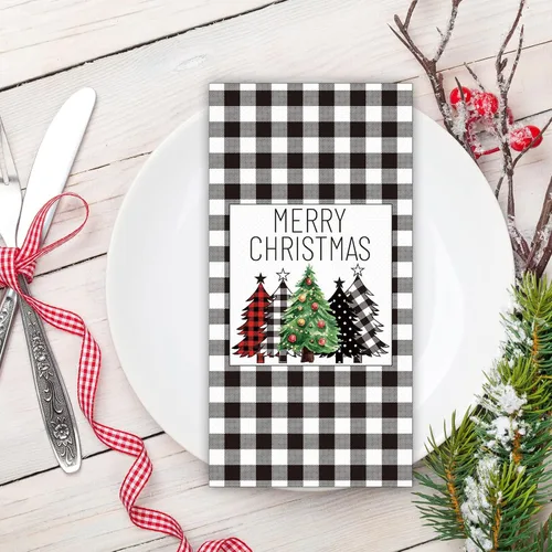 Vista 7 de Servilletas de Navidad de búfalo blanco y negro, servilletas de papel desechables para decoración de mesa de Navidad (100 unidades)