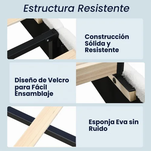 Vista 6 de Flolinda Base de cama tapizada tamaño King con cabecera ajustable, plataforma moderna con listones de madera de tela Boucle, perfil bajo,