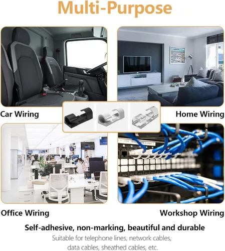 Vista 5 de 60 clips blancos para cables con adhesivo 3M, soportes para cables debajo del escritorio, gestión de cables para pared, automóvil, Ethernet, PC, luz