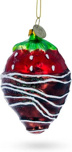 Vista 7 de Adorno navideño de vidrio de fresa bañado en chocolate