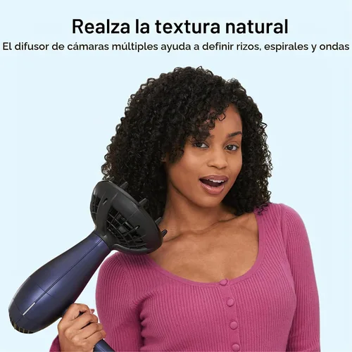 Vista 5 de Conair Secador de pelo con accesorio difusor de pelo multicámara, azul Azul oscuro