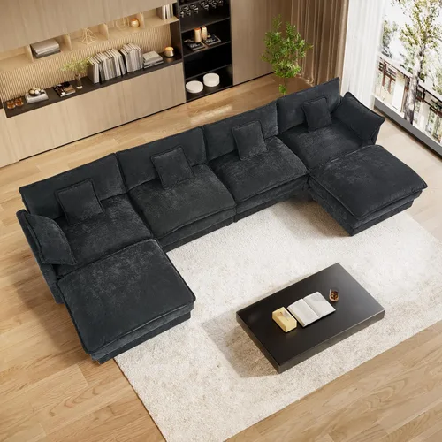 Vista 16 de Sofá modular en forma de U de 143 pulgadas para sala de estar, sofá modular de gran tamaño, sofás seccionales modernos, asiento profundo de pana