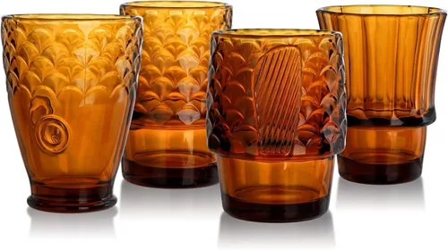 Vista 9 de Juego de 4 vasos para beber con diseño de pez Koi, vasos de ámbar apilables, vasos para bebidas, vasos de jugo, vasos de agua potable, cristalería