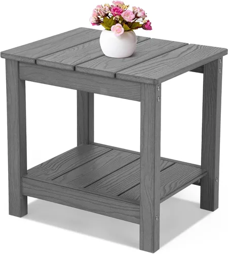 Vista 10 de Stoog Mesa auxiliar para exteriores, mesa auxiliar de madera de polietileno para todo tipo de clima, mesa auxiliar rectangular para patio trasero