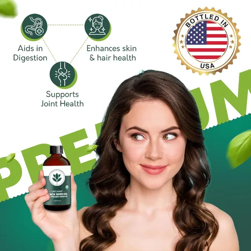 Vista 6 de Aceite orgánico de semillas negras de 4 onzas, prensado en frío, timoquinona, certificado USDA, Nigella Sativa turca, antioxidante puro para apoyo