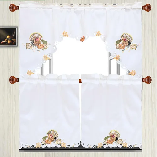 Vista 13 de Juego de cortinas bordadas de bastón de caramelo para ventana de cocina con cenefa y niveles para las fiestas navideñas (Bastón de caramelo)