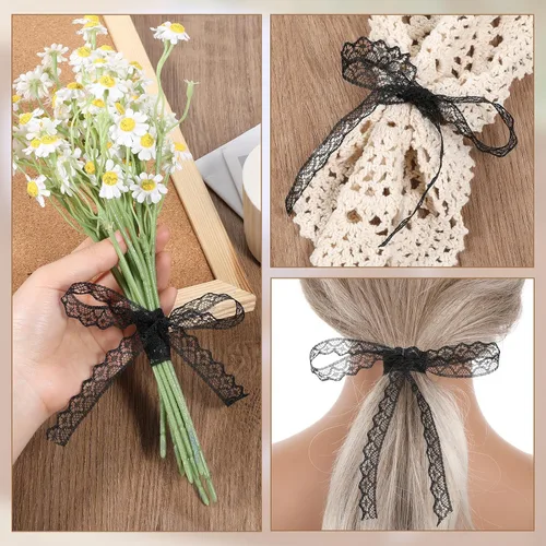 Vista 5 de Rollo de cinta de encaje negro de 30 yardas de 0.6 pulgadas de ancho, tela de flores para decoración de bodas, ramo y embalaje de regalo