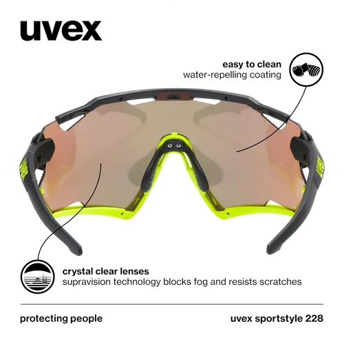 Vista 4 de uvex Sports tyle 228 - Gafas de sol deportivas para hombre y mujer - Tecnología antivaho - Marco extraíble - Negro amarillo mate/amarillo