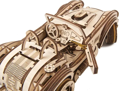 Vista 8 de UGEARS Drift Cobra Racing Car - Rompecabezas de madera 3D para adultos