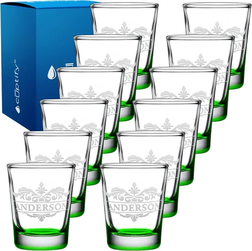 Vista 71 de Vaso de chupito personalizado con nombre de círculo elaborado de 2 onzas, parte inferior negra grabada con texto personalizado para regalos, bodas