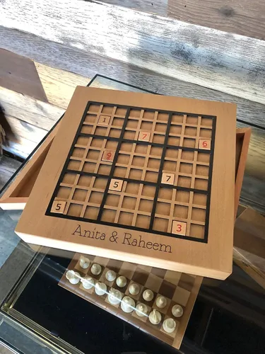 Vista 6 de WE Games Tablero de madera grabado personalizado Sudoku - Cajones de almacenamiento para azulejos numerados de madera