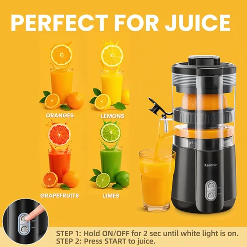 Vista 3 de Exprimidor Eléctrico de Jugo de Naranja Keerain, Máquina Exprimidora de Cítricos Sin Manos con Cepillo de Limpieza, Exprimidor Automático de Alta