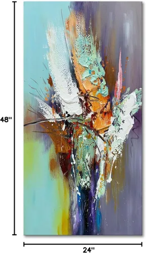 Vista 9 de zoinart Arte de pared 3D texturizado pintado a mano, 24 x 48 pulgadas, pinturas al óleo coloridas abstractas, arte de pared grande para decoración