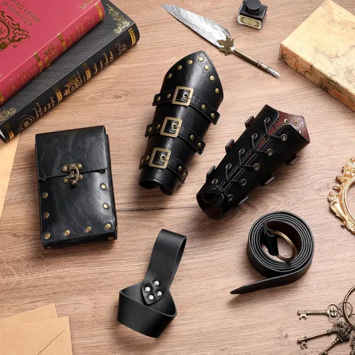 Vista 3 de Ultrafun 4 piezas de accesorios renacentistas medievales vikingos bolsa para cinturón protector de brazo espada rana