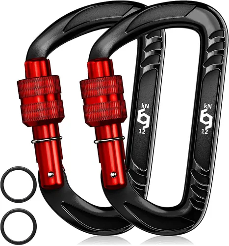 Vista 24 de Rhino Produxs 12kN (2697 lbs) Heavy Duty Carabiner Clips Autolocking Negro