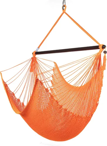 Vista 8 de Larga silla hamaca grande caribeña con reposapiés, 48 pulgadas, poliéster, silla de colgar., Mocha