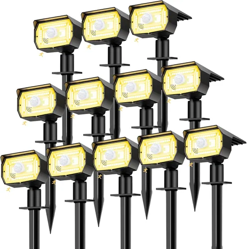 Vista 16 de nipify 1 paquete de luces solares para exteriores, impermeables, con sensor de movimiento, luces de punto con 3 modos, luces solares 2 en 1