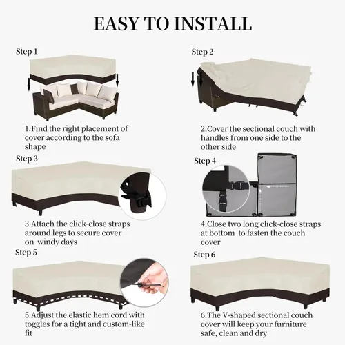 Vista 7 de Easy-Going Funda para Sofá Seccional en Forma de V para Patio, Funda Seccional Impermeable para Exteriores, Funda Resistente para Muebles de Jardín