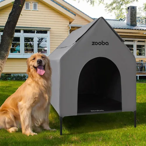 Vista 19 de Zooba Casa para perros 2 en 1 de 29 pulgadas para perros medianos, casa elevada para perros al aire libre e interior, refugio elevado para mascotas