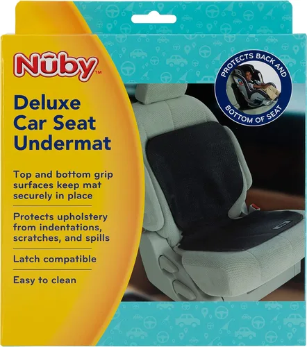 Vista 6 de Nuby On The Go Kids - Alfombrilla protectora para asiento de automóvil, protege la tapicería de hendiduras, arañazos y derrames, color negro
