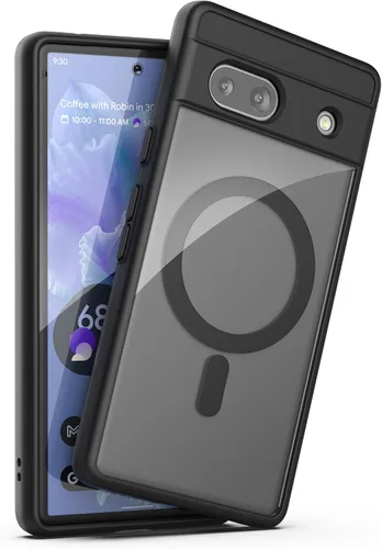 Vista 6 de ENCASED Funda magnética para Google Pixel 7a (2023) compatible con carga y accesorios MagSafe, transparente/negro (PIXEL-7A 2023)