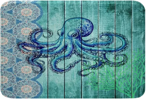 Vista 27 de Erosebridal Alfombras náuticas costeras de baño, tapete de baño con diseño náutico de ancla, tapete de baño antideslizante a rayas de 16 x 24