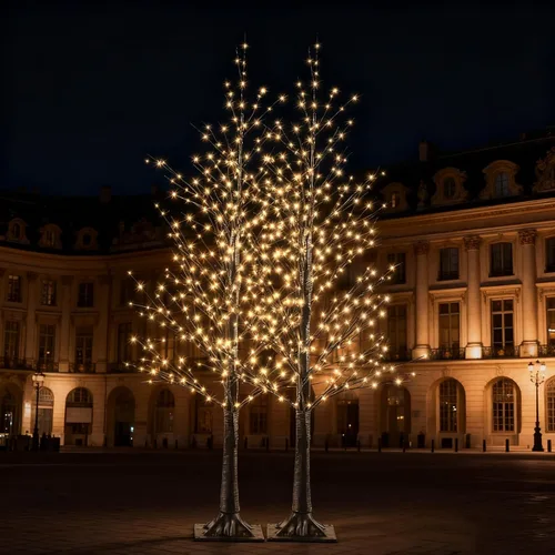 Vista 2 de Juego de árbol de abedul iluminado de 2 a 4 pies con 500 luces LED blancas Árboles negros
