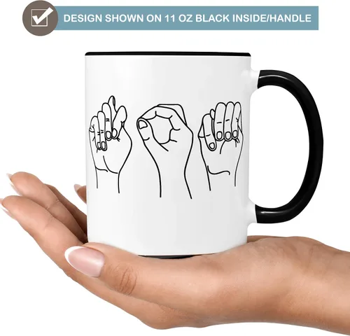 Vista 3 de ASL Fingerspelling Name - Taza de café de cerámica personalizada, 11 o 15 onzas
