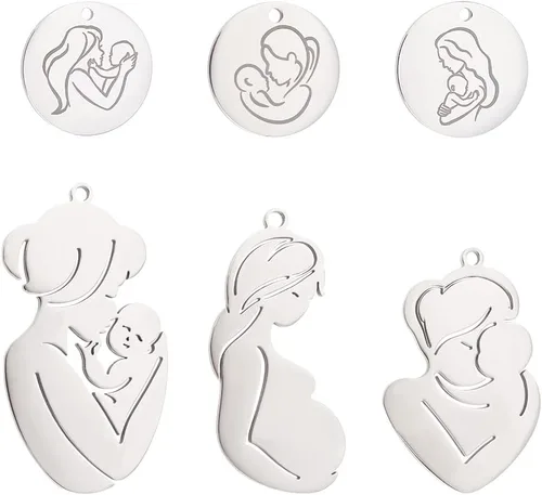 Vista 7 de Mother's Day Stainless Steel Pendants Mother Charms Flat Round with Mother Charms Pendants for Jewelry Making Golden