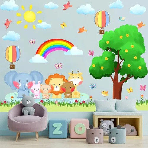Vista 8 de Calcomanías de pared para bebé, calcomanías de pared para guardería, globo de dibujos animados, calcomanías de pared de animales, calcomanías