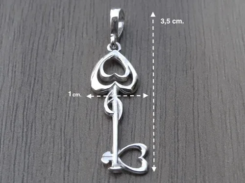 Vista 8 de Love Heart Key Pendant Sterling Silver 925 Friendship Necklace Charm Fine Jewelry